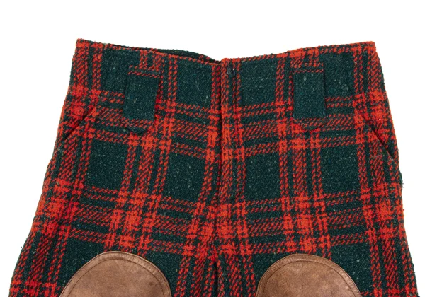ISSEY MIYAKE I.S. Leather Knee Patch Check Wool Shorts K-168219_002