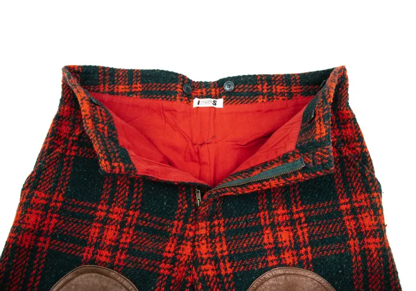 ISSEY MIYAKE I.S. Leather Knee Patch Check Wool Shorts K-168219_005