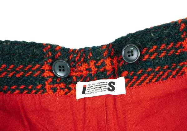 ISSEY MIYAKE I.S. Leather Knee Patch Check Wool Shorts K-168219_006