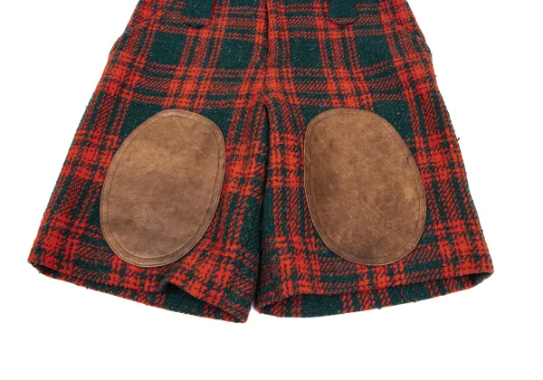 ISSEY MIYAKE I.S. Leather Knee Patch Check Wool Shorts K-168219_007