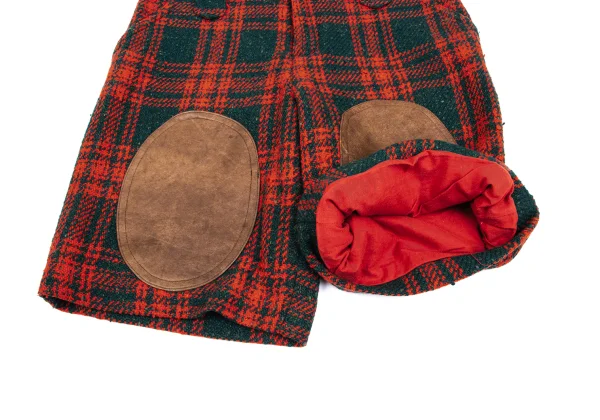 ISSEY MIYAKE I.S. Leather Knee Patch Check Wool Shorts K-168219_009