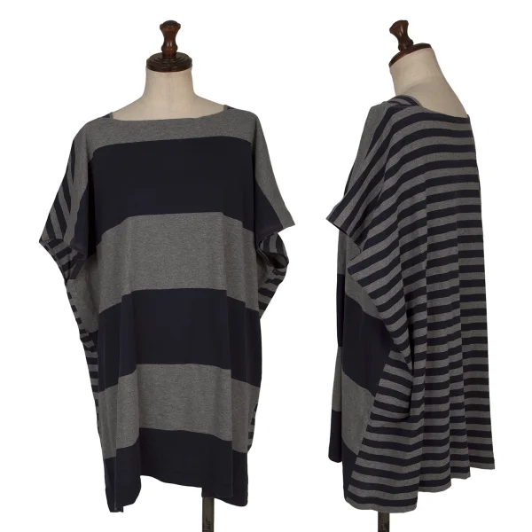 zucca Stripe Switching Cotton Square Top Grey,Navy M K-168222_001