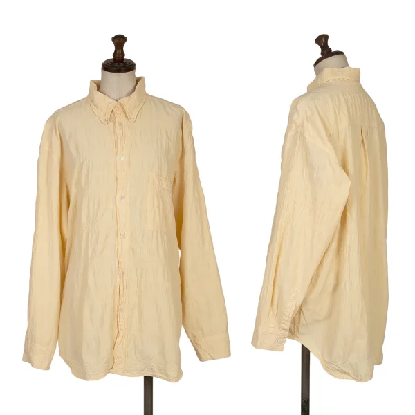 プランテーションPlantation コットン混シワ加工ボタンダウンシャツ 黄色M