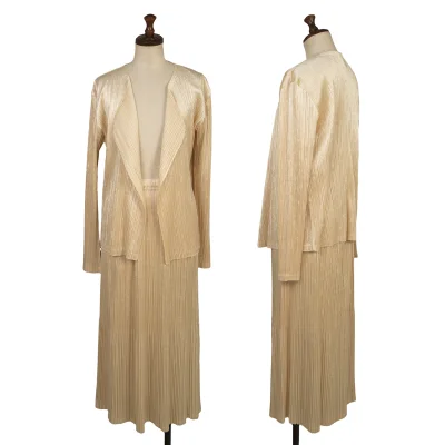 PLEATS PLEASE Velour Pleats Cardigan & Skirt