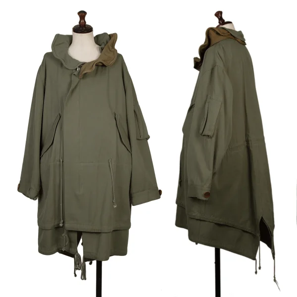 ヨウジヤマモト ファムYohji Yamamoto FEMME ムートン付けポケットコットンモッズコート カーキ2