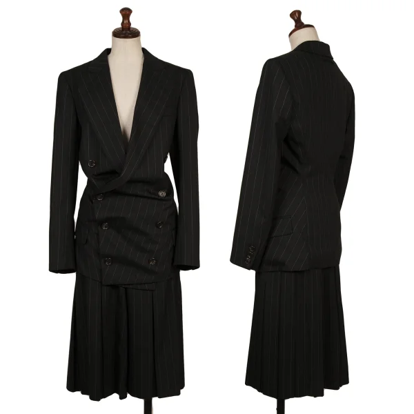 Jean Paul GAULTIER Lame Stripe Wool Pleats Skirt Half Pants K-168263_012