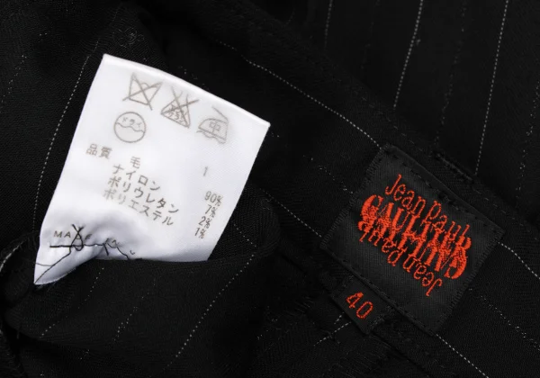 Jean Paul GAULTIER Lame Stripe Wool Pleats Skirt Half Pants K-168263_014