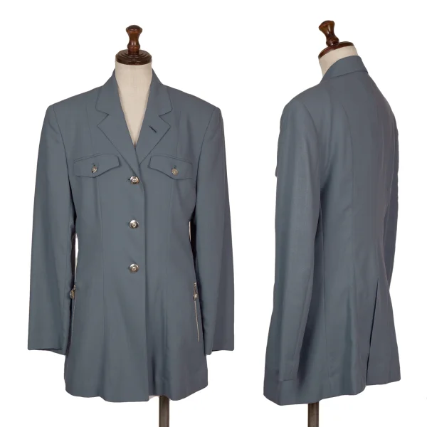 JUNIOR GAULTIER Wool Nylon Zip Pocket Jacket Blue 40 K-168271_001