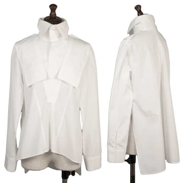 Yohji Yamamoto FEMME Cotton Switch Design High Collar Shirt White 1 K-168275_001