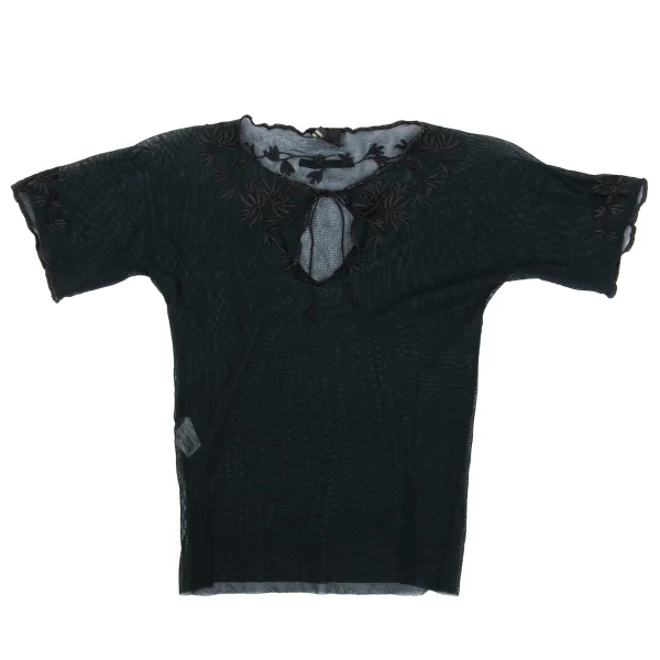 Jean Paul GAULTIER HOMME Nylon Botanical Embroidery Mesh Skipper T-shirt Black 48 K-168279_001