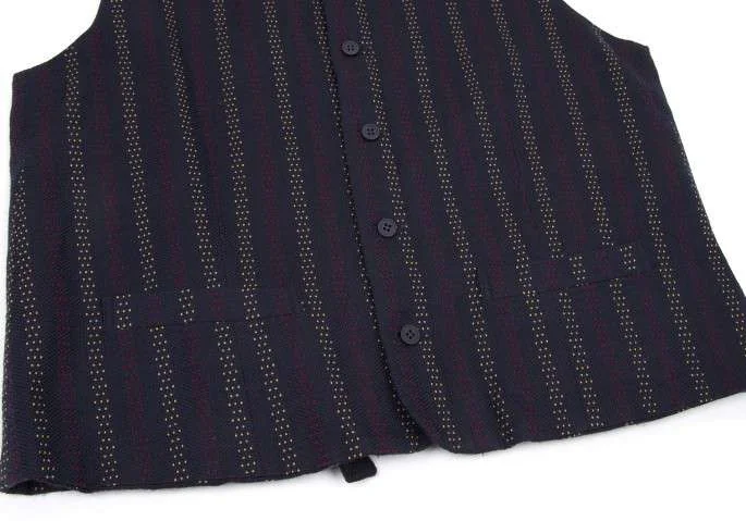 ケンゾーKENZO ストライプステッチウールシルクベスト 紺L位 (K-12659)