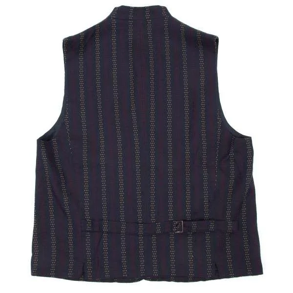 ケンゾーKENZO ストライプステッチウールシルクベスト 紺L位 (K-12659)