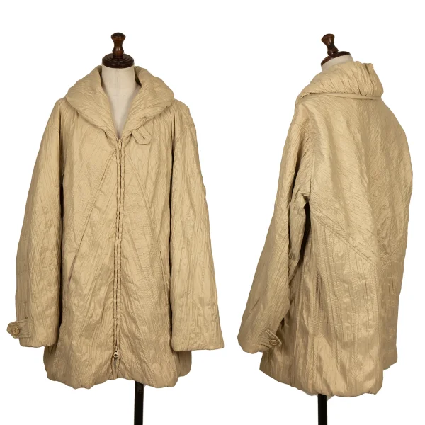 WINDCOAT Poly Nylon Wrinkle Pleats Padded Jacket Beige M K-168322_001