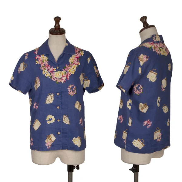 Mademoiselle NON NON Floral Printed Linen Hawaiian Shirt Blue 38M K-168349_001