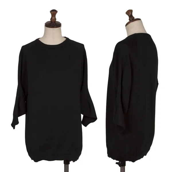 Y's Curved Sleeve Cotton Knit Black 3 K-168356_001