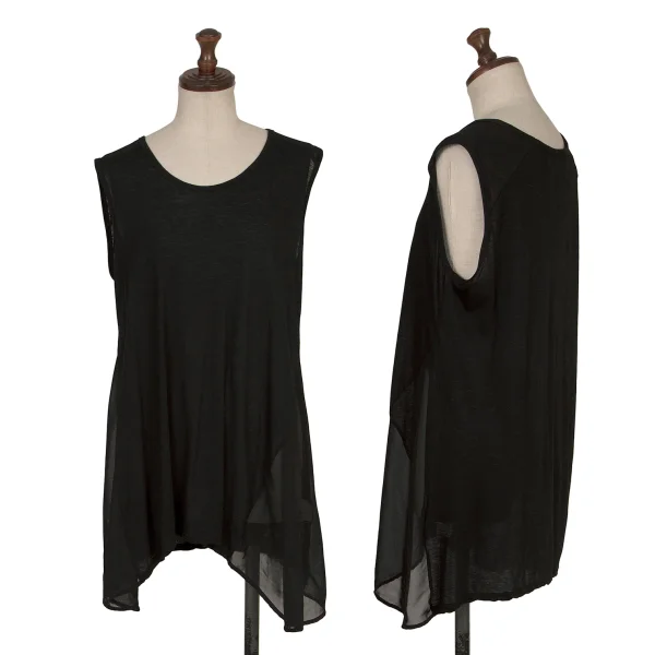 zucca See-through Panel Flared Sleeveless Top Black M K-168360_001