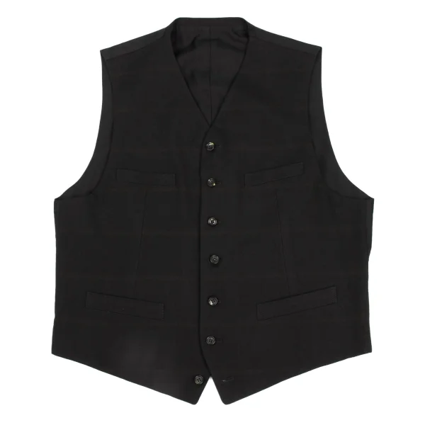 COMME des GARCONS HOMME Wool Old Gabardine Check Vest Brown M K-168366_001