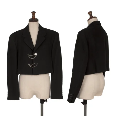 Y's Wool Blend Chain Design Hexagon Button Short Jacket