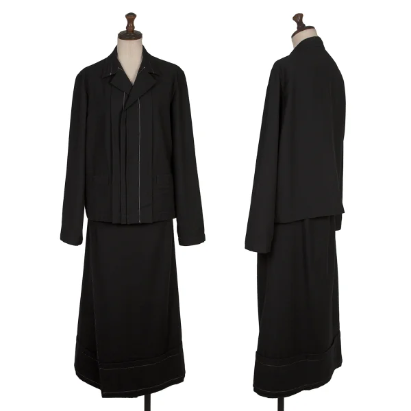 Y's  Wool Blend White Stitch Jacket & Skirt Black 3 K-168377_001