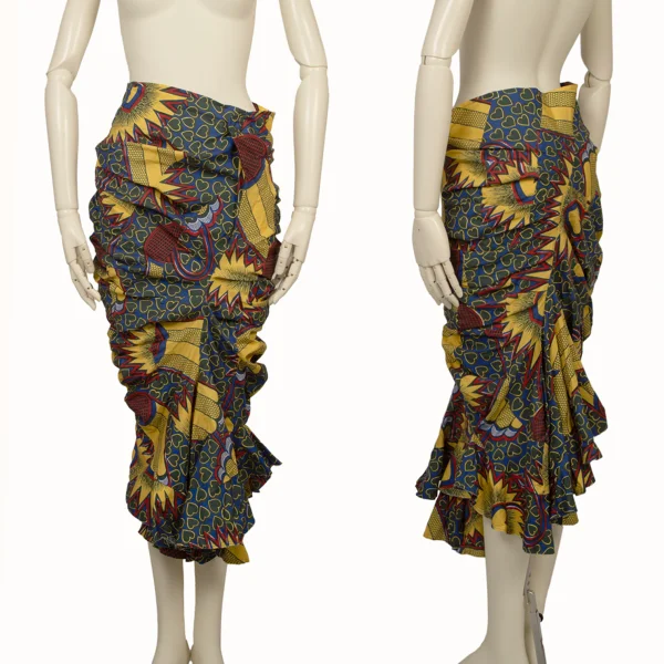 JUNYA WATANABE COMME des GARCONS Heart Print Gather Asymmetry Skirt Multi-Color XS K-168390_001