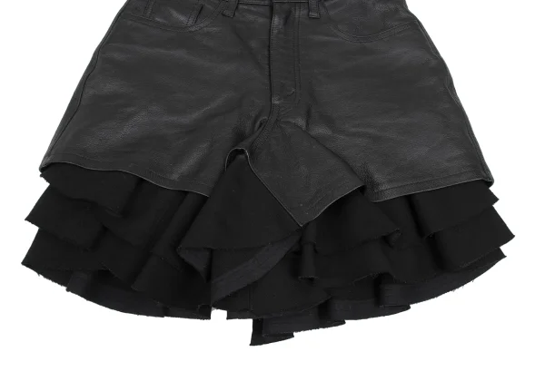 JUNYA WATANABE COMME des GARCONS Hem Frill Layered Cow Leather Skirt Pants K-168397_006
