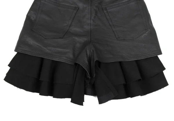 JUNYA WATANABE COMME des GARCONS Hem Frill Layered Cow Leather Skirt Pants K-168397_010