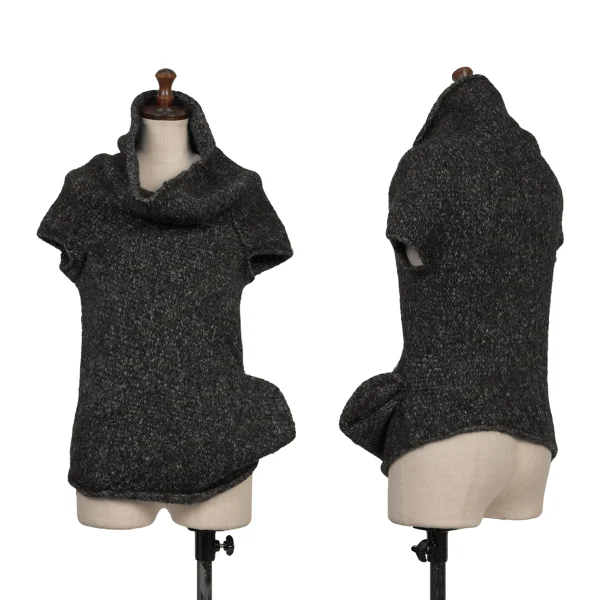 Y's Wool Blend Pocket Asymmetry Sleeveless Knit Beige,Black 3 K-168401_001