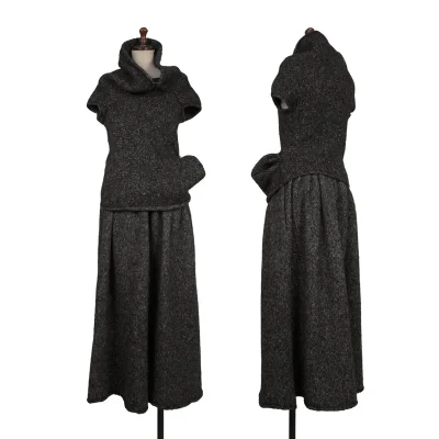 Y's Wool Blend Pocket Asymmetry Sleeveless Knit Top & Skirt