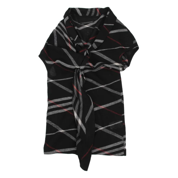 Y's Check Asymmetry Drape Knit Vest K-168404_002