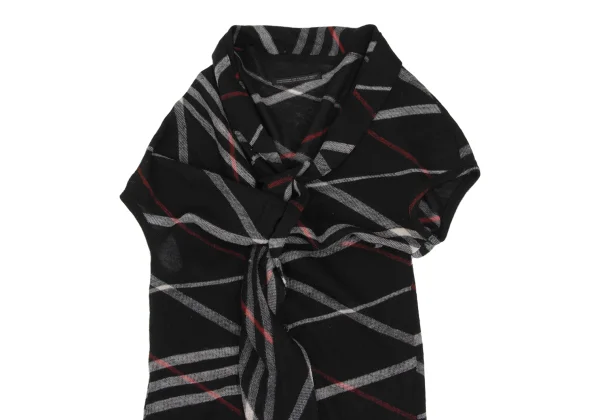 Y's Check Asymmetry Drape Knit Vest K-168404_003