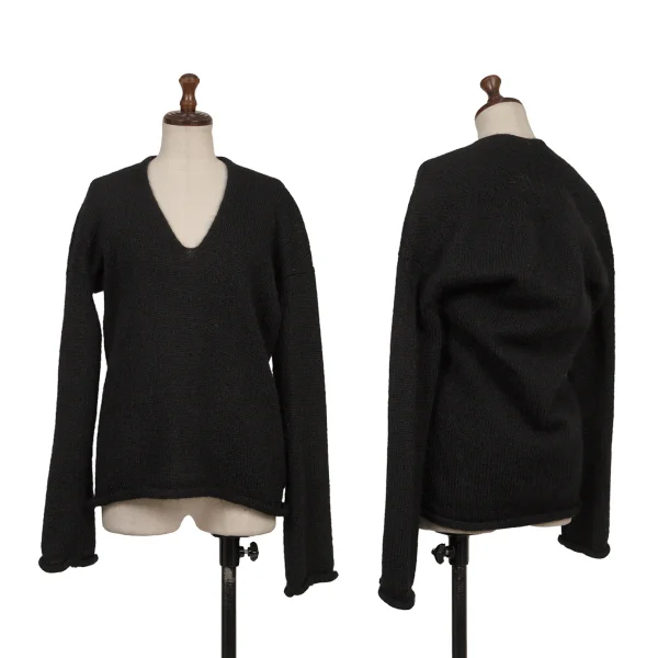Y's Wool U-neck Knit Sweater Black 3 K-168405_001
