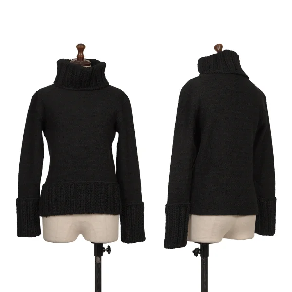 ワイズY's ウール切替デザインハイネックニット 黒M位