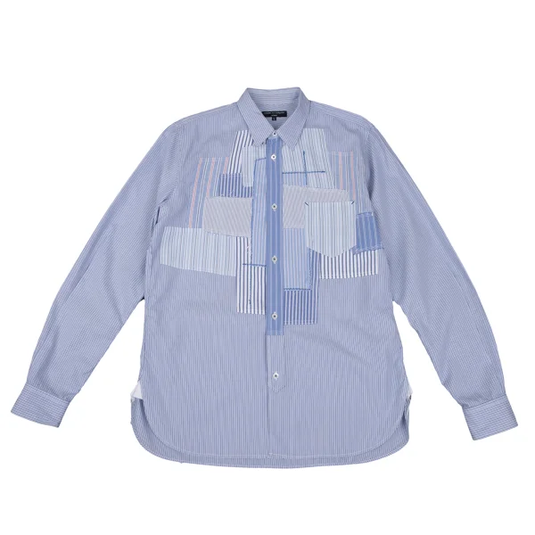 COMME des GARCONS HOMME Cotton Front Patch-work Design Stripe Shirt Sky blue L K-168437_001