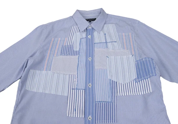 COMME des GARCONS HOMME Cotton Front Patch-work Design Stripe Shirt K-168437_002