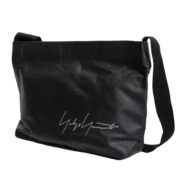 Yohji Yamamoto Logo Printed Leather Shoulder Bag Black  K-168453_001