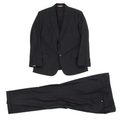 ドルチエアンドガッバーナDOLCE&GABBANA ダブルストライプウールセットアップスーツ 黒