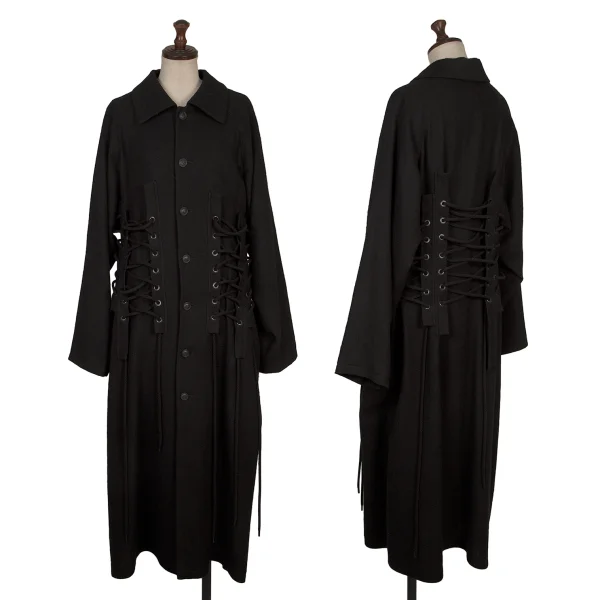 リミフゥLIMI feu フラノウールレースアップデザインコート 黒2