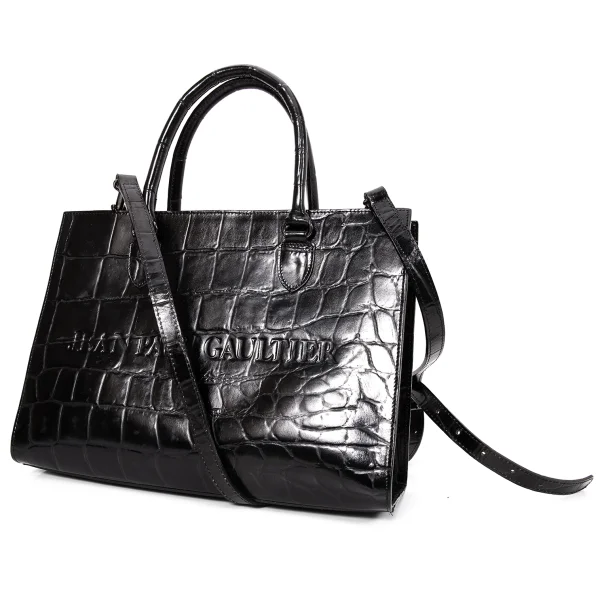 Jean Paul GAULTIER Crocodile Emboss Leather 2way Bag Black  K-168476_001