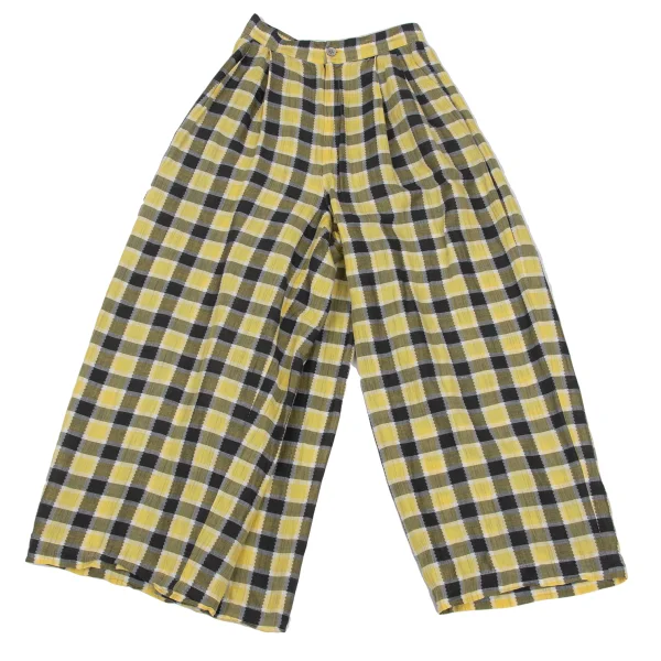 ISSEY MIYAKE Tuck Design Asymmetrical Check Pants Yellow,Black M K-168485_001
