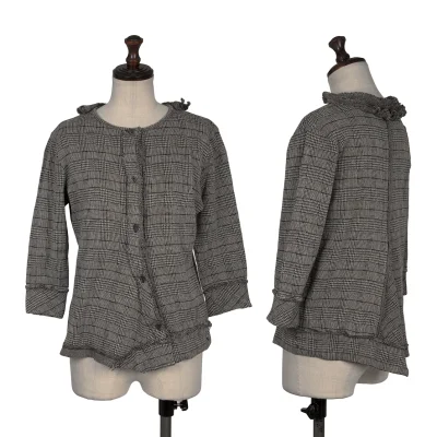 Y's Cotton Poly Checked Frill Collar Cardigan