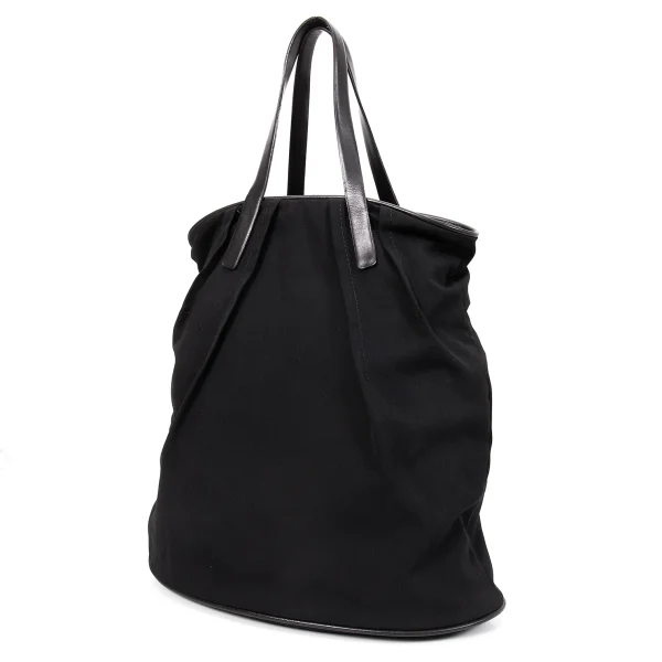 Yohji Yamamoto FEMME Leather Piping Tuck Wool Bag Black  K-168520_001