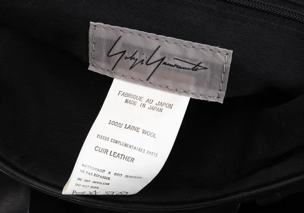 Yohji Yamamoto FEMME Leather Piping Tuck Wool Bag K-168520_011