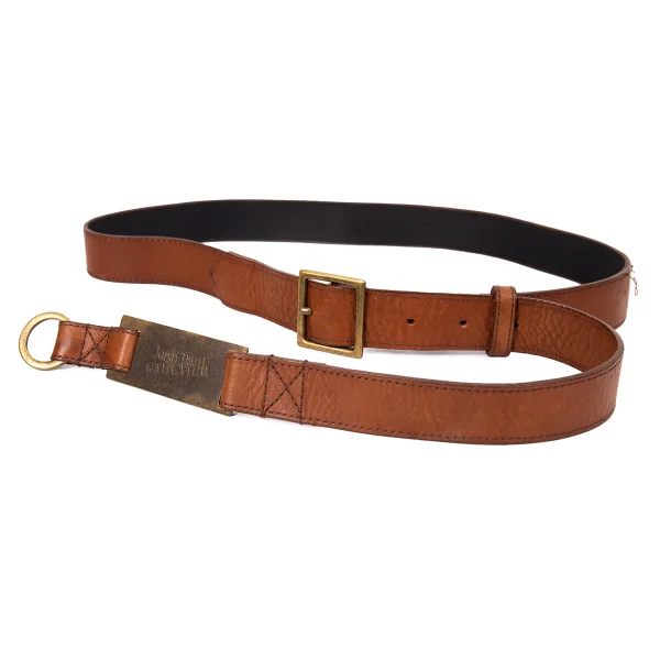 Jean Paul GAULTIER Logo Metal Plate Leather Belt Brown  K-168524_001