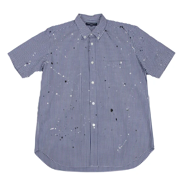 COMME des GARCONS HOMME Splash Painted Check Short Sleeve Shirt Blue,White L K-168533_001