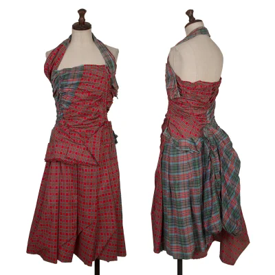 COMME des GARCONS Cutting Checked Halter Neck Dress