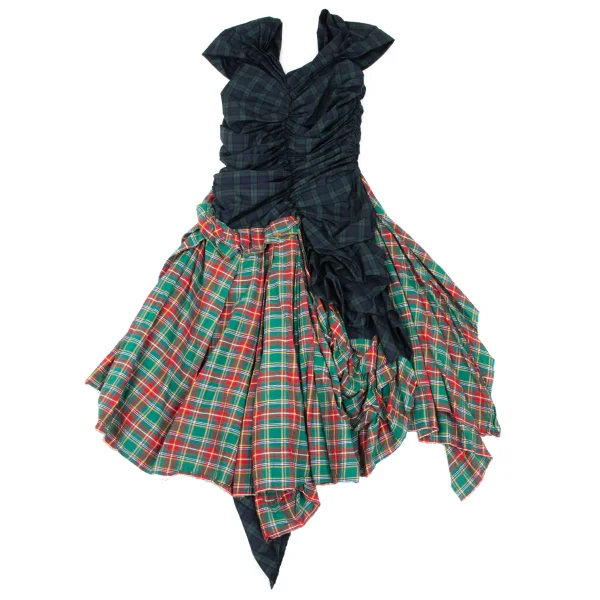 COMME des GARCONS Checkered Panel Gather Sleeveless Dress K-168548_002