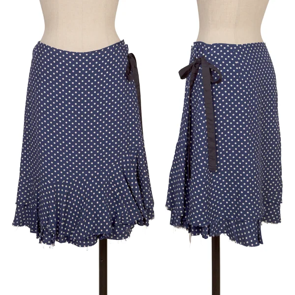 トリココムデギャルソンtricot COMME des GARCONS レーヨンドットプリント裁ち切りスカート 青白S