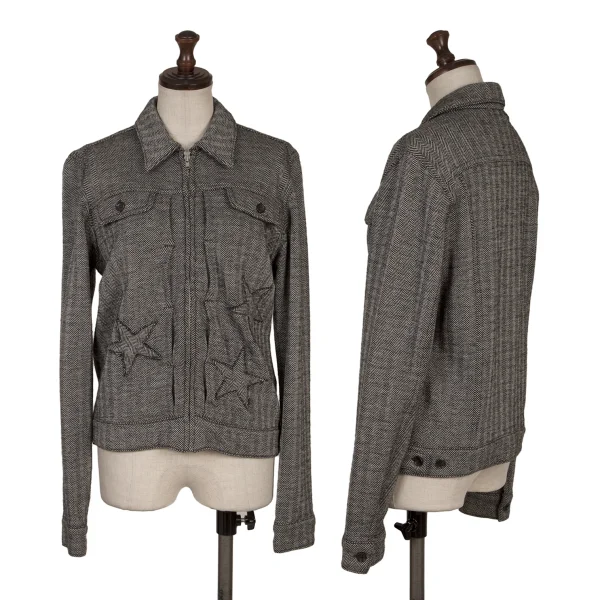 ローブドシャンブル コムデギャルソンrobe de chambre COMME des GARCONS ウール混スタージャガードヘリンボーンジャケット グレーM位
