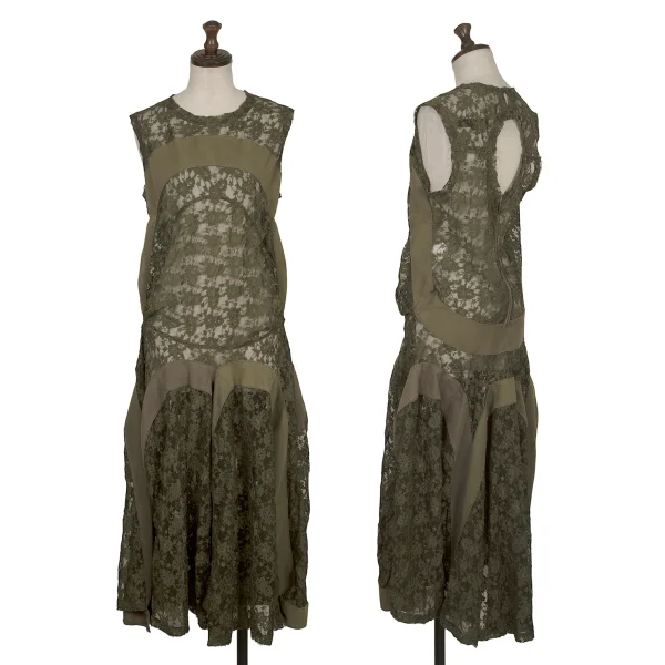 JUNYA WATANABE COMME des GARCONS Floral Lace Panel Sleeveless Dress Khaki S K-168564_001