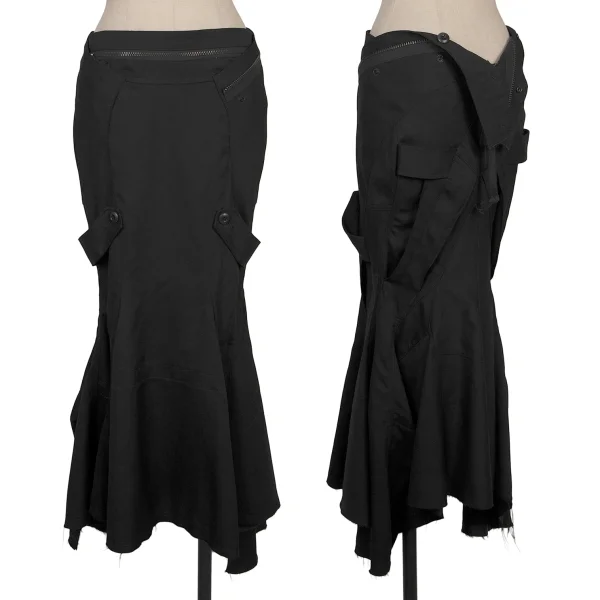 JUNYA WATANABE COMME des GARCONS Wool Cutting Reconstructed Flare Skirt Black XS K-168567_001